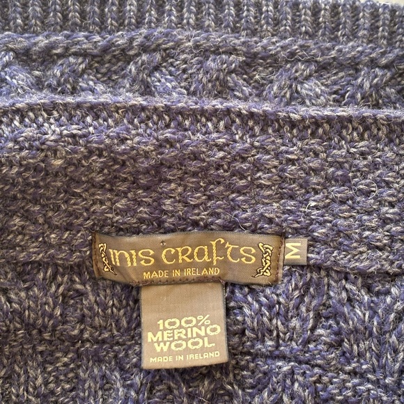 Inis Crafts Blue Marled Merino Wool Sweater Full Zip Sweater Size Medium - Picture 10 of 10